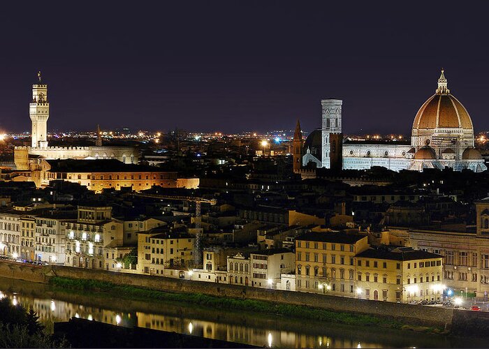 Arquitetura Greeting Card featuring the photograph Firenze Skyline at Night - Duomo and surroundings by Carlos Alkmin