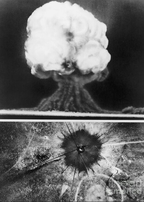 1945 Greeting Card featuring the photograph First Atomic Bomb, 1945 by Granger