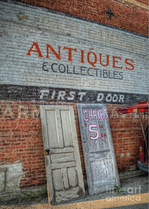 Antique Greeting Card featuring the photograph First Door Antiques by Pamela Baker