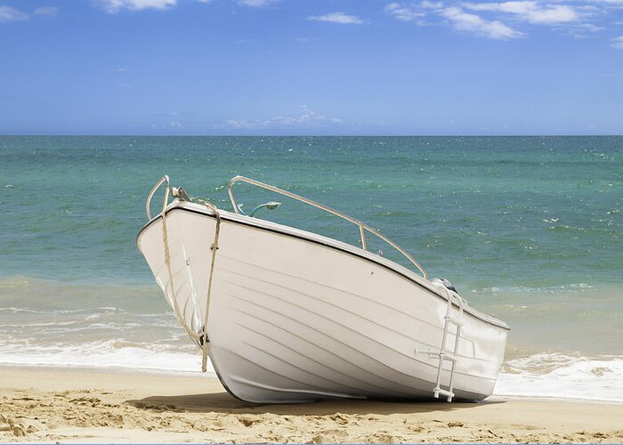 Fishing Greeting Card featuring the photograph Fishing Boat On The Beach by Amanda Elwell
