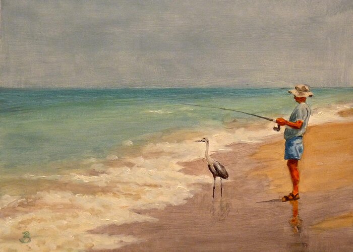 Fisherman Greeting Card featuring the painting Fishing Friends by Joe Bergholm
