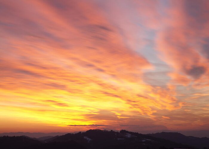 Mountains Greeting Card featuring the photograph Flaming Sunset by Ian Middleton