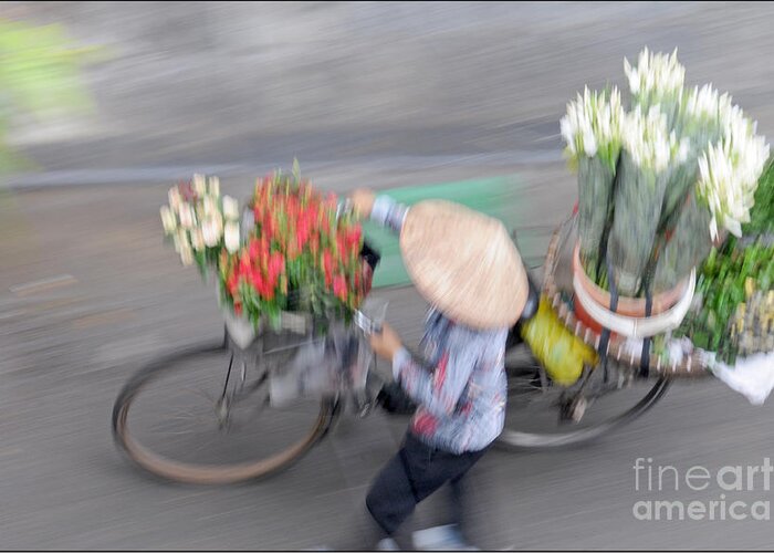 Hanoi Greeting Card featuring the photograph Flower seller by Marion Galt