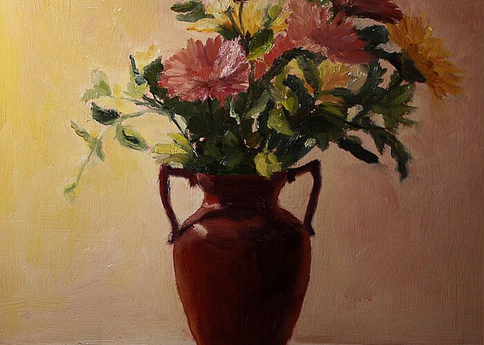 Still Life Greeting Card featuring the painting Flowers in a Square by Rachel Bochnia