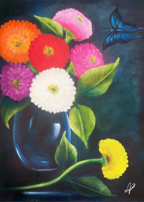 Flowers Greeting Card featuring the painting Flowers in Blue Vase by Joni McPherson