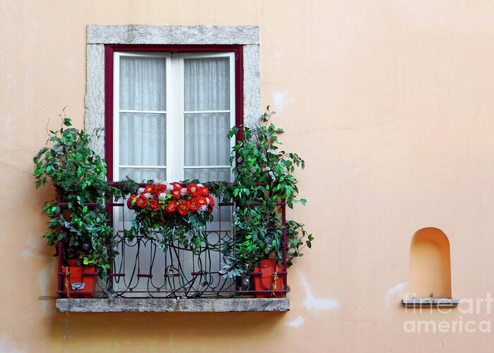 Alfama Greeting Card featuring the photograph Flowery Balcony by Carlos Caetano