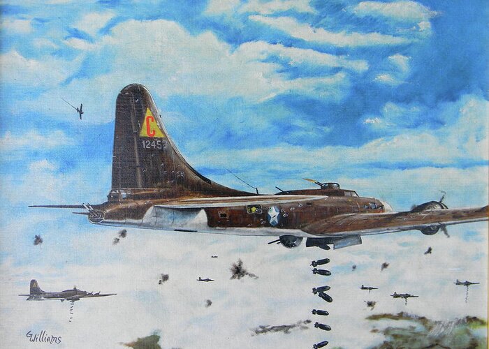 Aircraft Greeting Card featuring the painting Flying Fortresses by Duwayne Williams