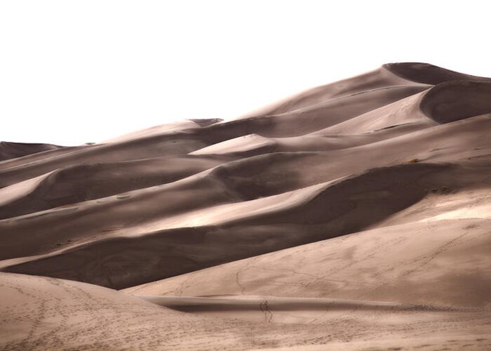 Sand Greeting Card featuring the photograph Footprints Into Copper Dunes by Adam Pender