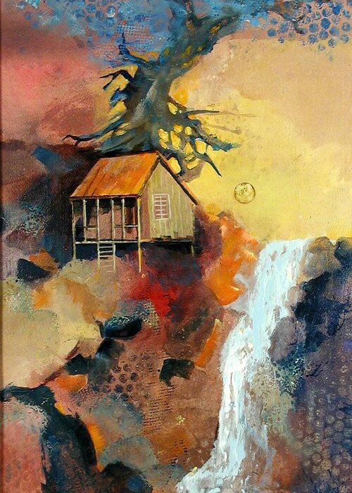Interpretive Art Greeting Card featuring the painting Forest Bungalow by Gary Partin