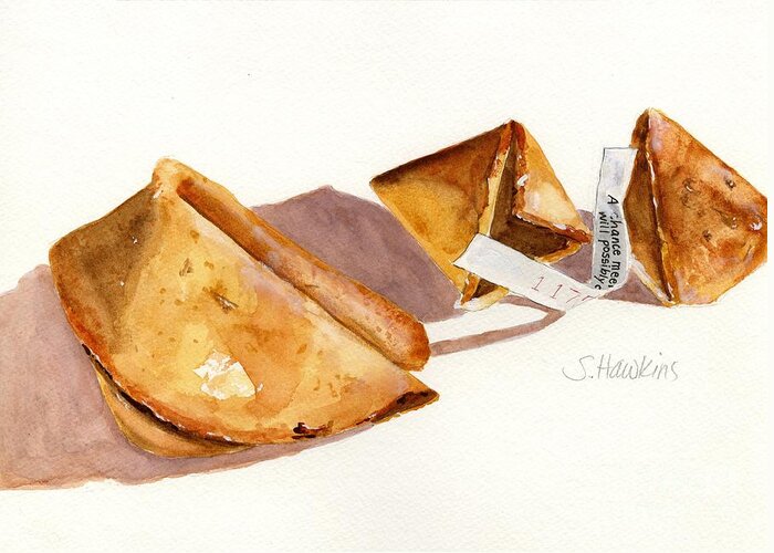 Original Watercolor Greeting Card featuring the painting Fortune Cookies by Sheryl Heatherly Hawkins