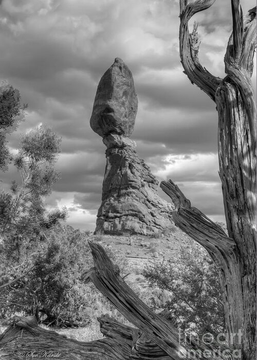 Arches National Park Greeting Card featuring the photograph Framed Balance Rock bw by Sue Karski