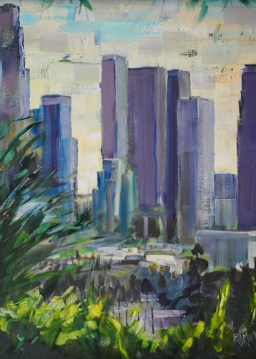 Downtown Los Angeles Greeting Card featuring the painting Frank McCourt's Last View by Richard Willson