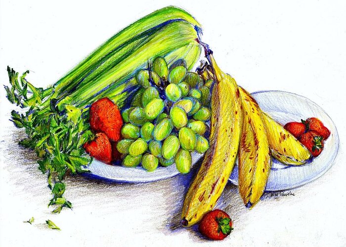 Fruit Greeting Card featuring the drawing Fruit Cocktail by K M Pawelec