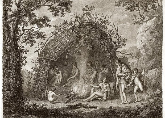 Anthropology Greeting Card featuring the photograph Fuegans In Their Hut, 18th Century by Middle Temple Library