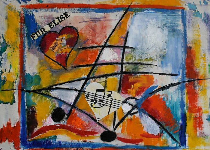 Abstract Greeting Card featuring the painting Fuer Elise by Karin Eisermann