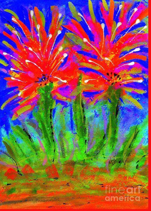 Vibrant Greeting Card featuring the painting Funky Flower Towers by Angela L Walker