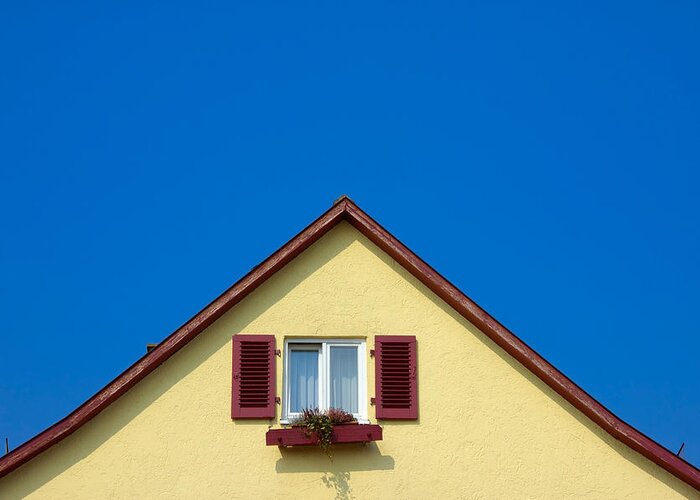 House Greeting Card featuring the photograph Gable of beautiful house in front of blue sky by Matthias Hauser