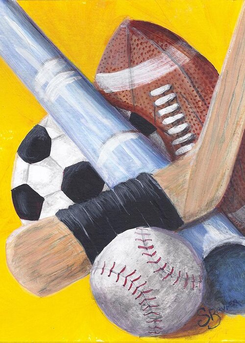 Football Greeting Card featuring the painting Game On by Susan Bruner