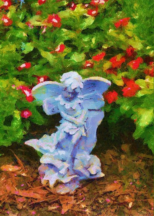 Statue Greeting Card featuring the photograph Garden Angel by John Handfield