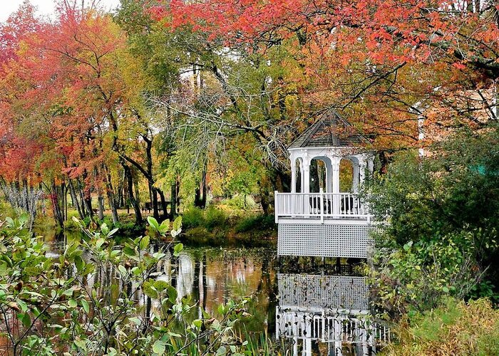 Gazebo Greeting Card featuring the photograph Gazebo on the Pond by Janice Drew