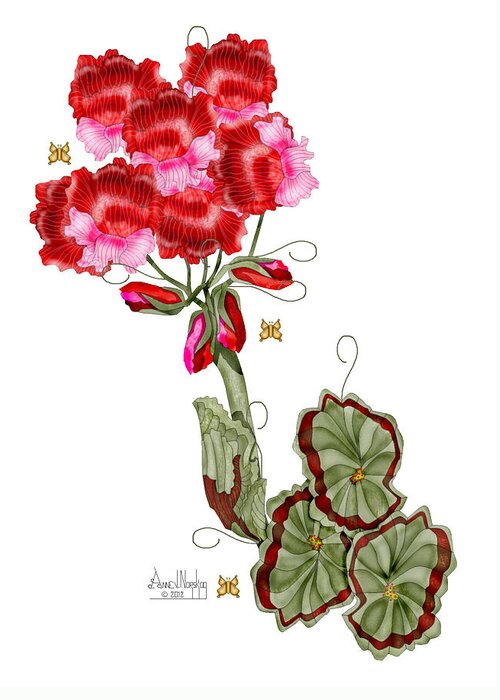 Anne Norskog Greeting Card featuring the painting Geranium Sans Pot by Anne Norskog