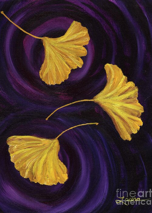 Japanese Greeting Card featuring the painting Ginkgo Leaves in Swirling Water by Laura Iverson