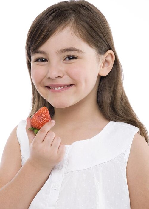 4-5 Years Greeting Card featuring the photograph Girl Eating A Strawberry by 