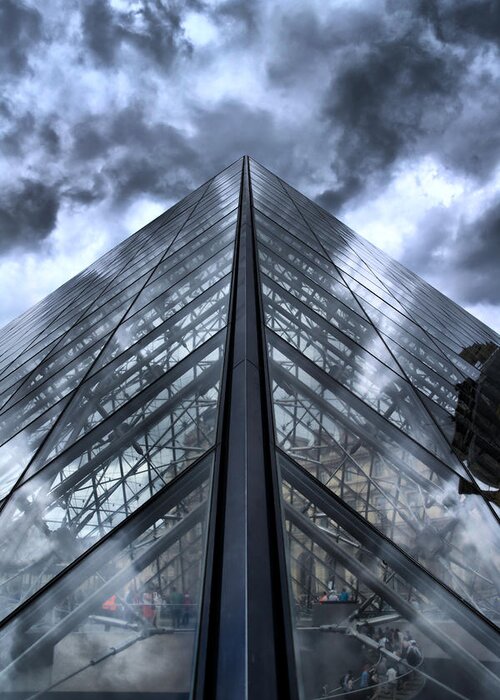The Louvre Pyramid Greeting Card featuring the photograph Glass Metal and Sky by Edward Myers