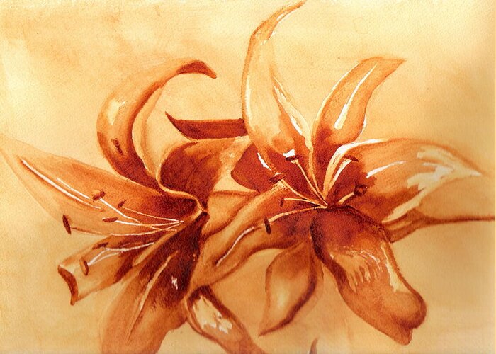 Flowers Greeting Card featuring the painting Gold Lilies by Marsha Woods