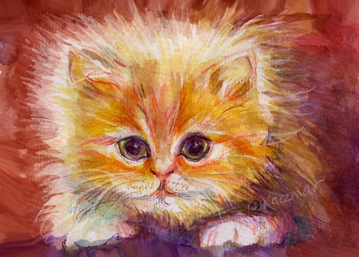 Gold Tabby Kitten Greeting Card featuring the painting Gold Tabby Kitten by Olga Kaczmar