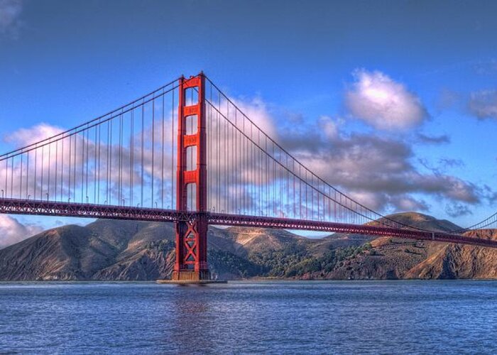 Golden Gate Bridge Greeting Card featuring the photograph Golden by Bill Dodsworth