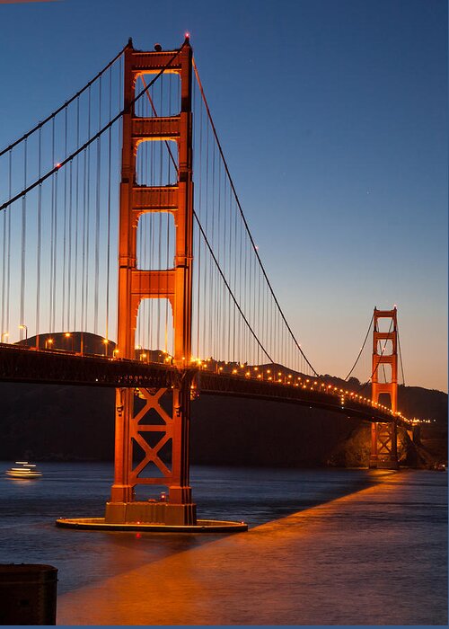 Red Greeting Card featuring the photograph Golden Gate Bridge at Dusk by Matthew Bamberg