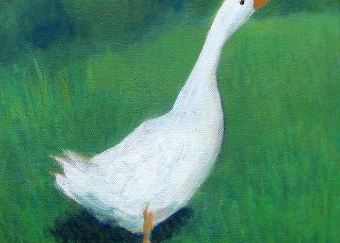 Goose Greeting Card featuring the painting Goose on Green by Kazumi Whitemoon
