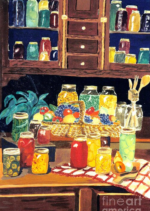 Canning Greeting Card featuring the painting Granny's Cupboard by Julie Brugh Riffey