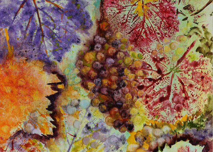 Grapes Greeting Card featuring the painting Grapes and Leaves VIII by Karen Fleschler