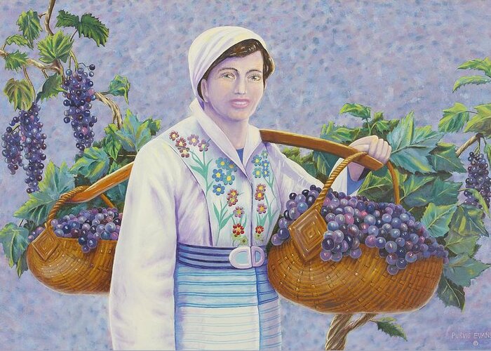 Grapes Greeting Card featuring the painting Grapes by Purvis Evans