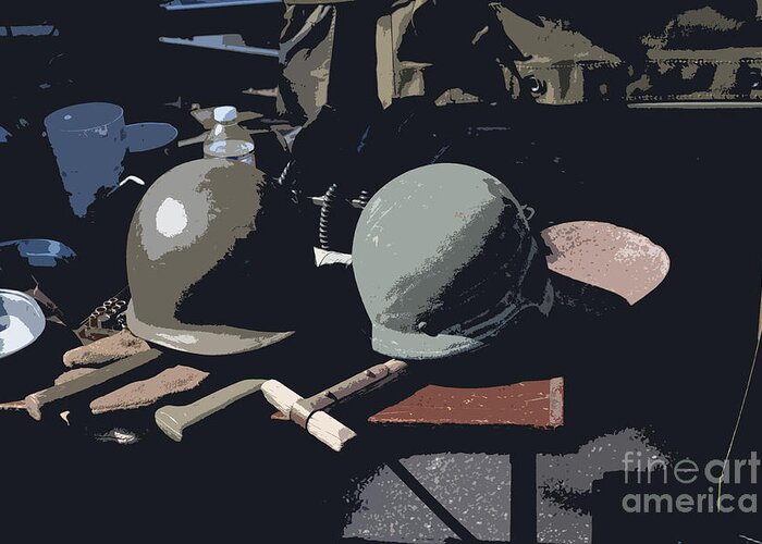 Military Gear Greeting Card featuring the digital art Gray Shadows by Karen Francis