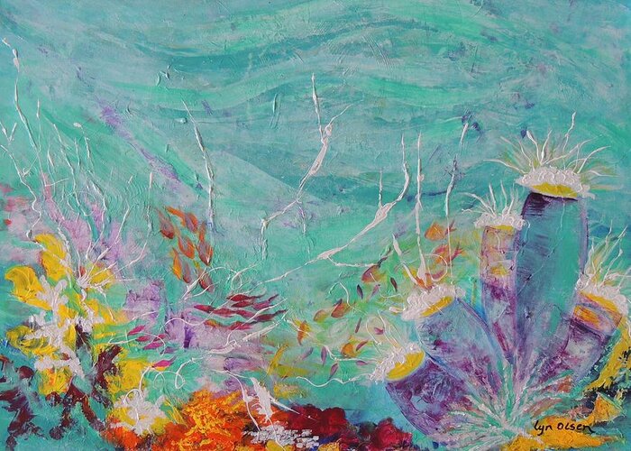 Coral Greeting Card featuring the painting Great Barrier Reef Life by Lyn Olsen