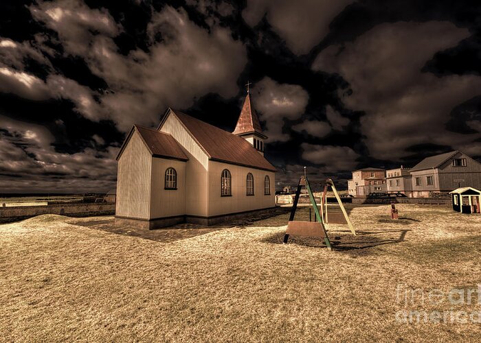 Grindavik Greeting Card featuring the photograph Grindavik Church Iceland - White Chocolate by Jack Torcello