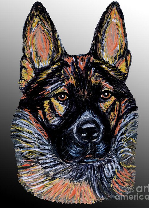 Gsd Greeting Card featuring the painting GSD Portrait on Silver by Ania M Milo