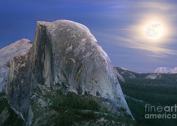 Half Dome Greeting Card featuring the photograph Half Dome Moon Rise by Jim And Emily Bush