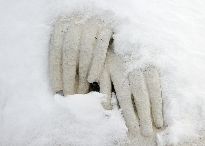 Snow Greeting Card featuring the photograph Hands of a statue covered with snow by Matthias Hauser