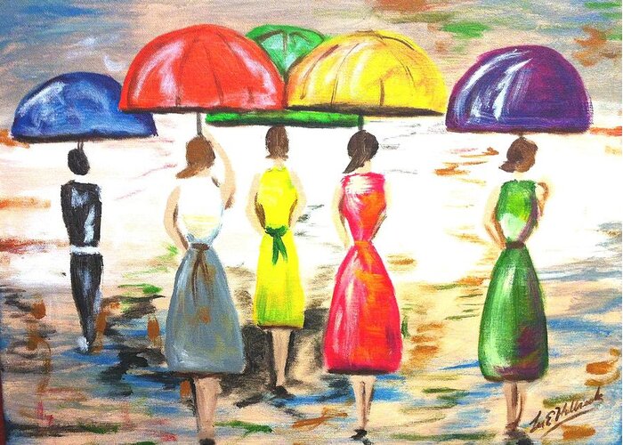 Happy. Umbrella Greeting Card featuring the painting Happy Umbrellas by Lee Halbrook