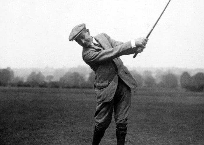 harry Vardon Greeting Card featuring the photograph Harry Vardon swinging his golf club by International Images