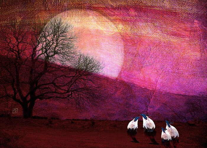 Sheep Series Greeting Card featuring the digital art Harvest Moon Sheep by Jean Moore