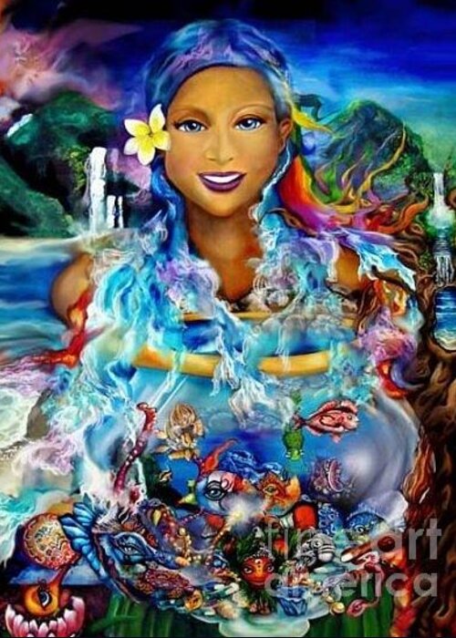 Hawaiian Greeting Card featuring the digital art Hawaiian Goddess by Atheena Romney