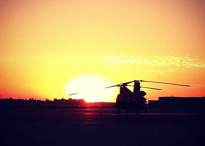 Helicopter Greeting Card featuring the photograph #helicopter #airplane #sunset by Artistic Shutter