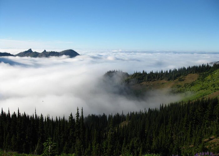 Landscape Greeting Card featuring the photograph High Above the Clouds by Kathy Long