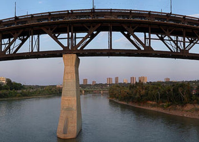Panorama Greeting Card featuring the photograph High Level Bridge Edmonton by David Kleinsasser