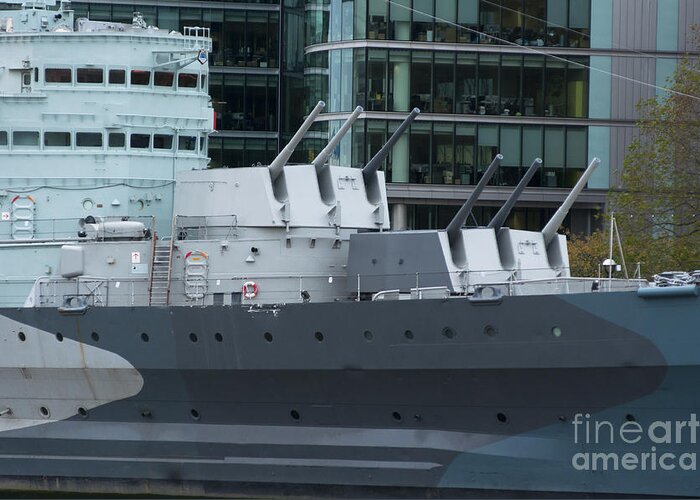 Belfast Greeting Card featuring the photograph HMS Belfast Guns by Andrew Michael